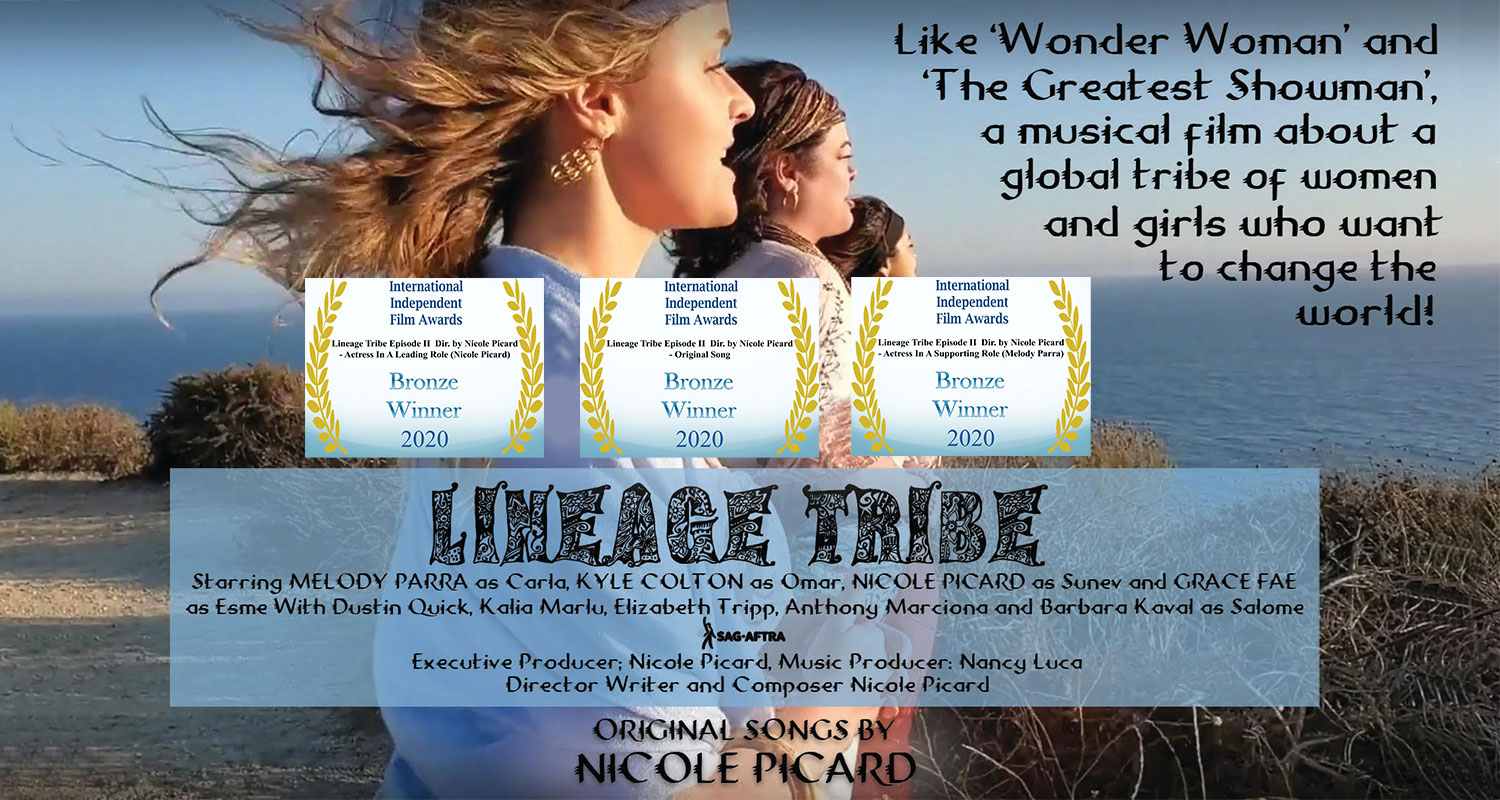 Three ladies looking over a ocean cliff with the titles Linage Tribe