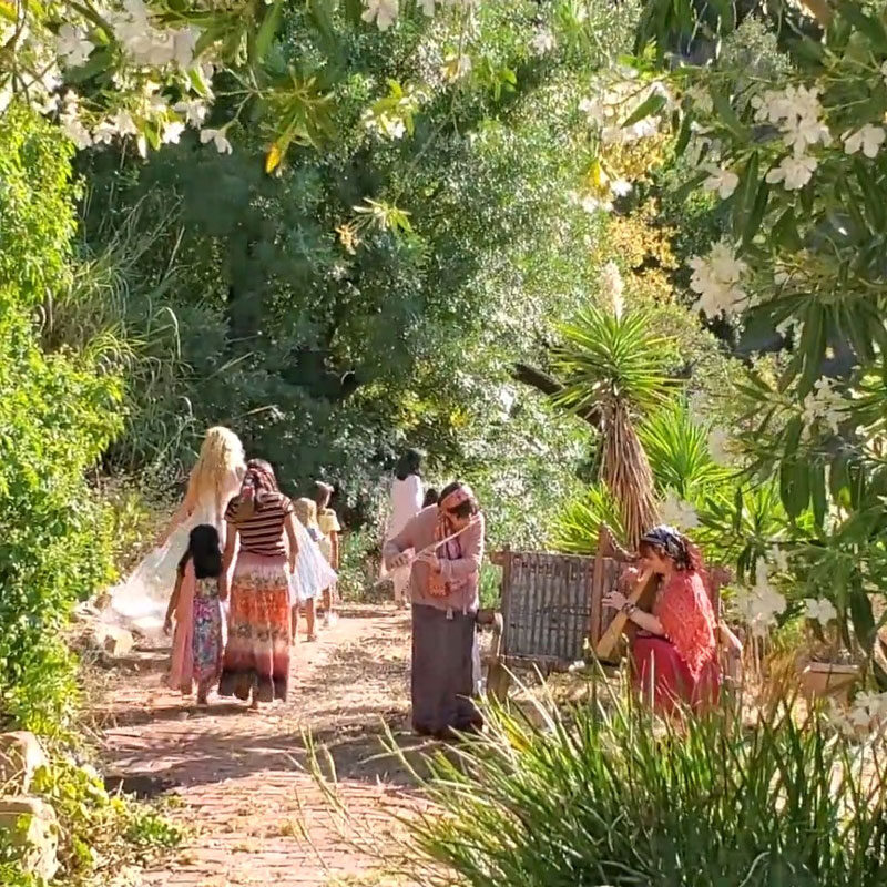 Group of women along a path