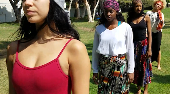 Diverse women in a line