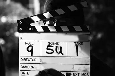 film clapper board in black and white